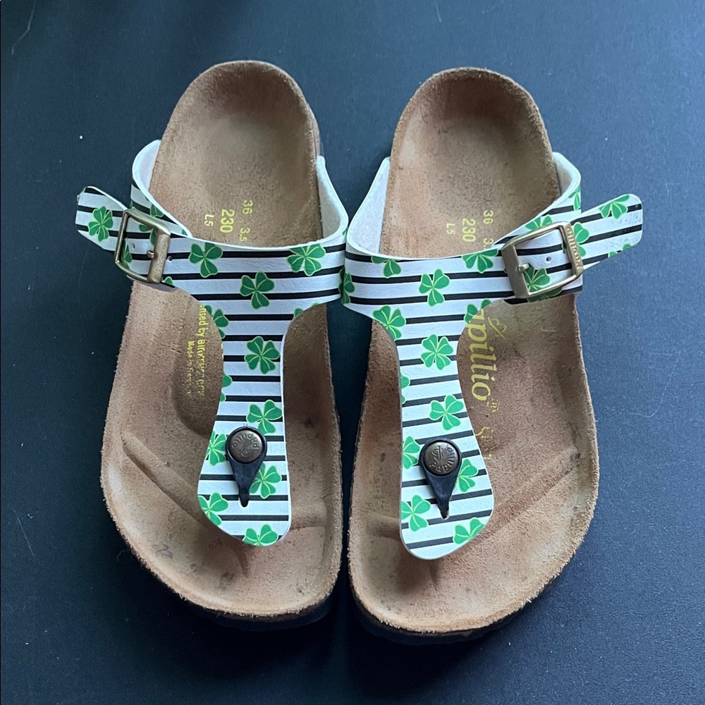 Papillio by Birkenstock Gizeh  Green Clover Stripes Sandals Size 36